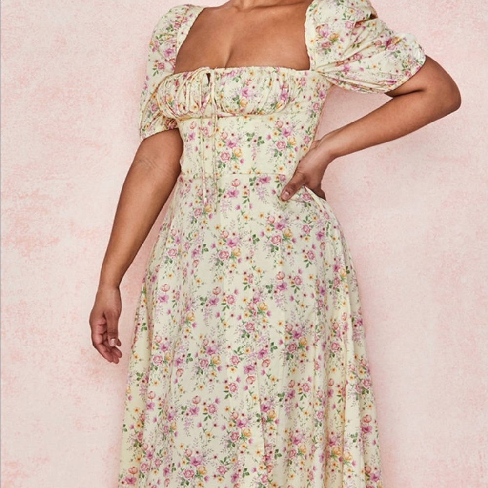 House of CB Tallulah Lemon Puff Sleeve Midi Dress